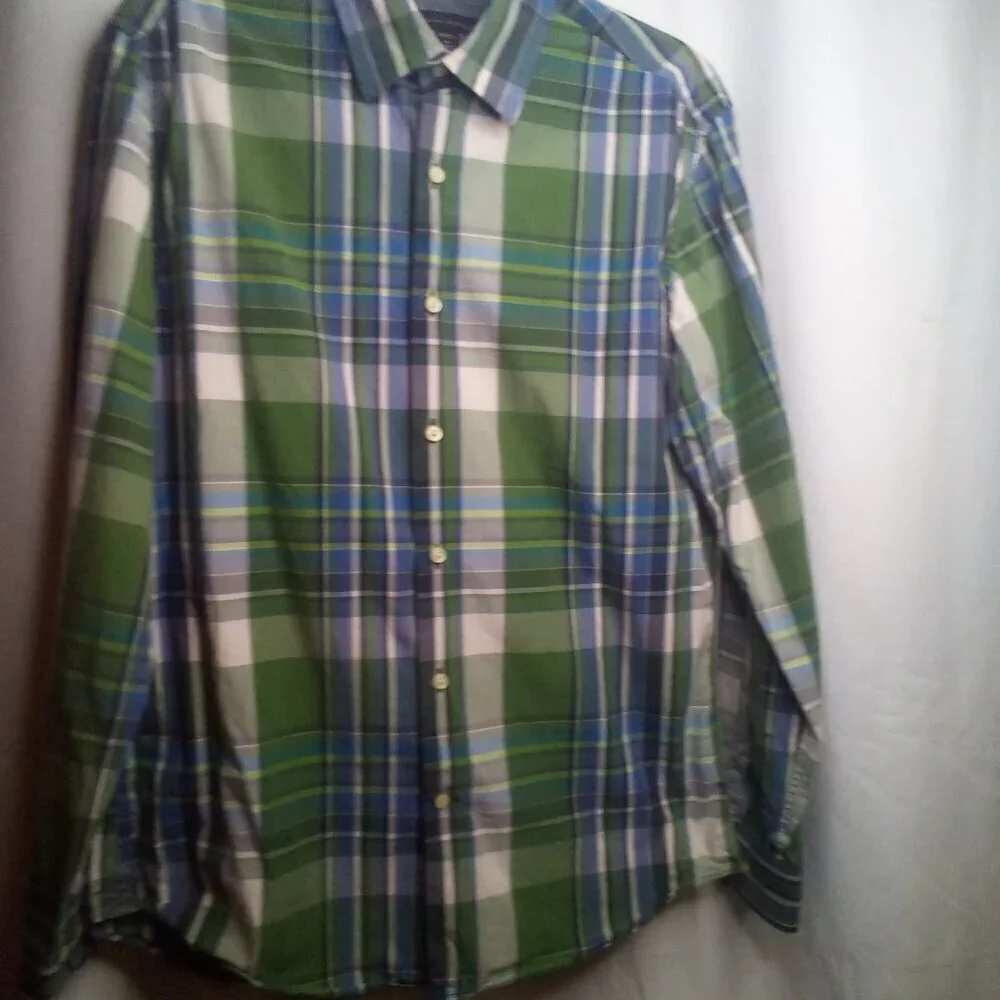 Banana Republic Shirt Men M 15-15 1/2 Button Up Long Sleeve Plaid Blue Green
